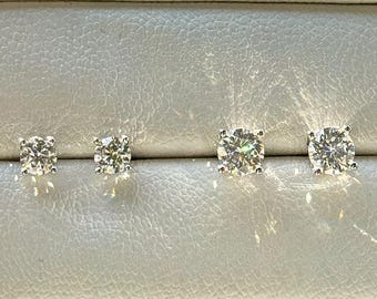 Round Moissanite Stud Earrings Minimalist 925 Sterling Silver Earrings with Push Backs 925 Sterling Silver Dainty Jewelry Gift for Women