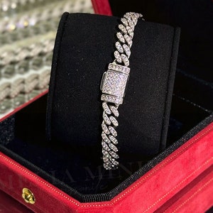 MOISSANITE Miami Cuban Link Chain Bracelet Necklace Solid 925 Sterling Silver Hip Hop Rapper Big Heavy Iced Out Chain Pass Diamond Tester