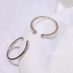 Open Cuff Wedding Band Notched Ring 18k White Gold Plating Silver Gap Ring Stacking Adjustable Ring Simple Gifts for Women Mom Gift for Her