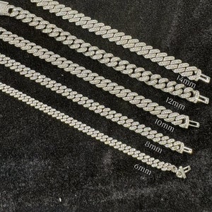Hand Set MOISSANITE Cuban Link Chain Bracelet Prong Miami Diamond Necklace Men Women 925 Sterling Silver W/ 18K Rhodium Pass Diamond Tester