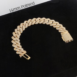 Moissanite Iced Out Bracelet Miami Cuban Curb Chain 14 mm Pointed Miami Necklace 925 Silver Chain for Women Diamond Moissanite Chain for Men