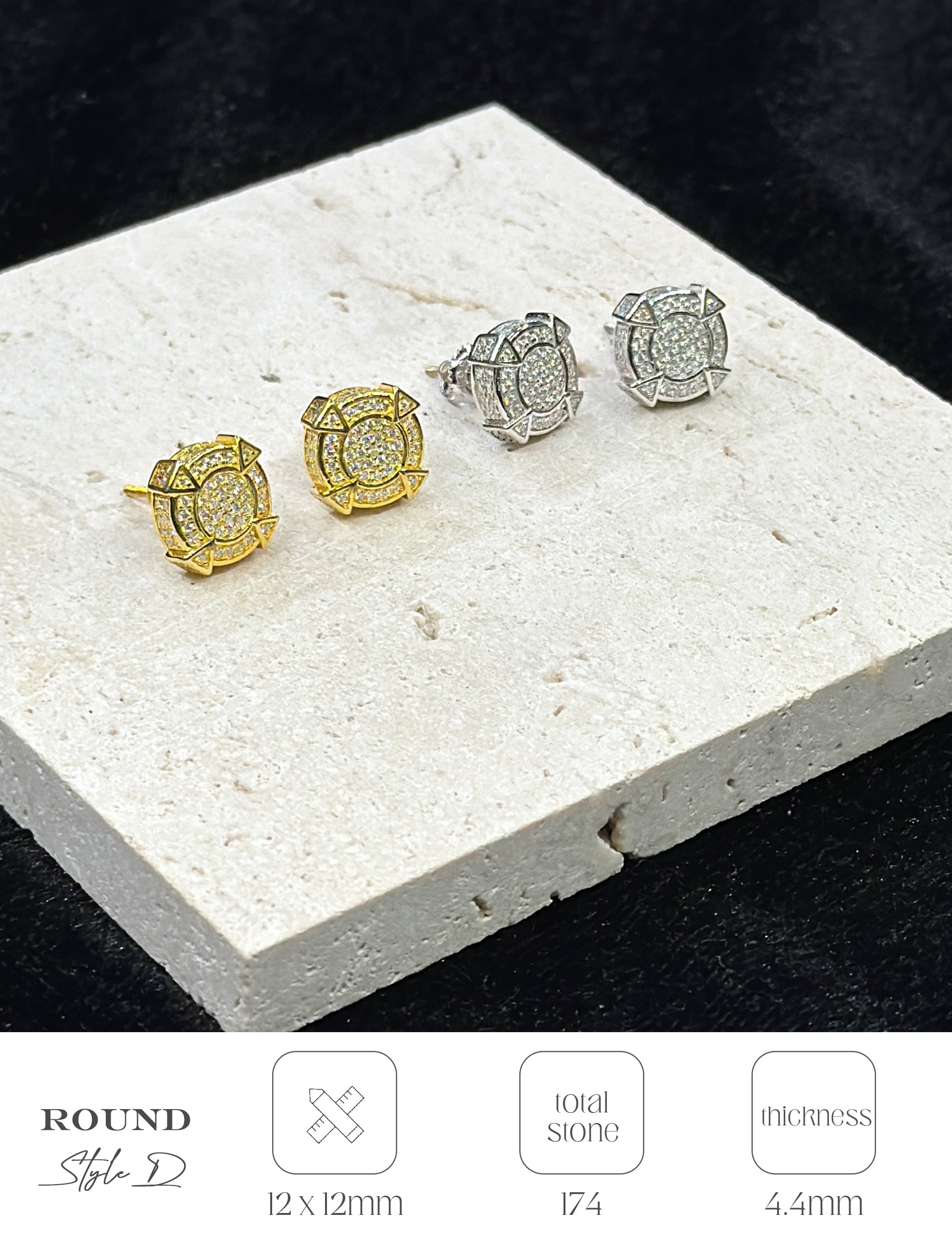 Ear Studs Flat Square Earrings Large Square Flat Screen Mens Cz Yellow Gold Hip Hop Screw