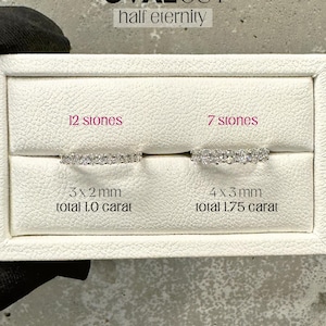 K&ouml;nnte beinhalten: Zwei ovale Diamant-Halbeternit&auml;tsringe. Der gr&ouml;&szlig;ere Ring hat 12 Steine, die 3 mm x 2 mm messen, mit einem Gesamtkaratgewicht von 1,0 Karat. Der kleinere Ring hat 7 Steine, die 4 mm x 3 mm messen, mit einem Gesamtkaratgewicht von 1,75 Karat.