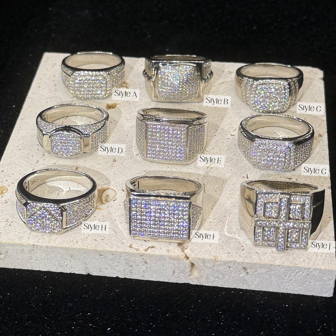 Moissanite Diamond Fully Iced Out Mens Band Ring Hip Hop Jewelry for ...