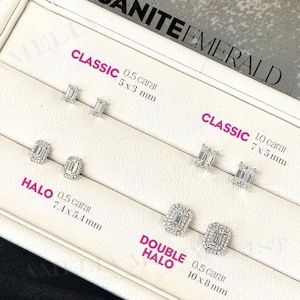 Emerald Cut Moissanite Stud Earrings Lab Created Diamond Earring with Push Back 18k White Gold 925 Silver Perfect Anniversary Gift for Women