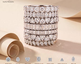 Moissanite Eternity Band, Round or Oval Cut Half or Full Wedding Ring, 925 Sterling Silver Stackable Anniversary Bridal Jewelry