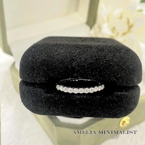 Adjustable Moissanite Wedding Band, 11 Stones Half Eternity Ring, Minimalist Pave Stacking Band, S925 Sterling Silver Promise Ring for Her