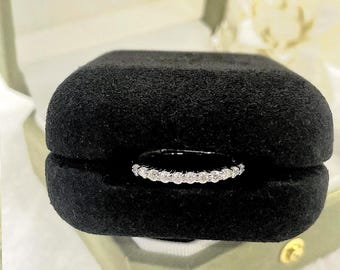 Adjustable Moissanite Wedding Band, 11 Stones Half Eternity Ring, Minimalist Pave Stacking Band, S925 Sterling Silver Promise Ring for Her