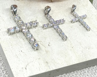 MOISSANITE Diamond CROSS PENDANT Diamond Cross Choker Cross Charm Chain Necklace 18K Gold Plated Silver Iced Out Rapper Pass Diamond Tester