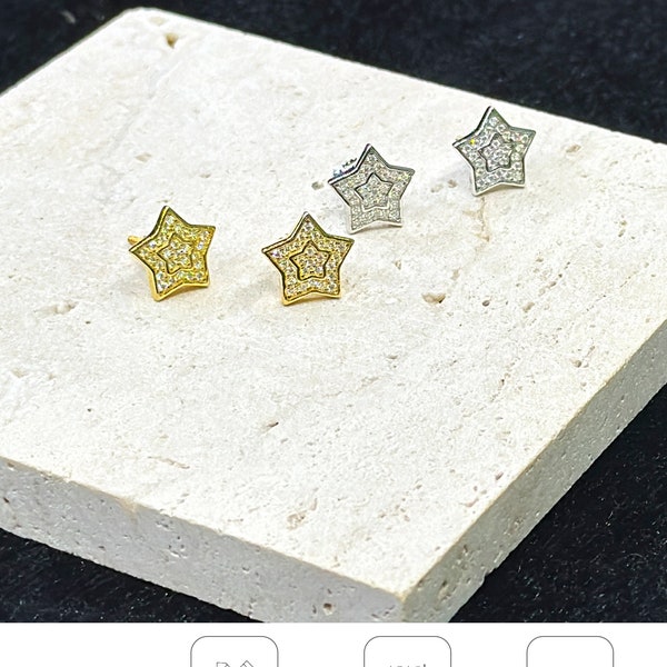 Mens Rapper Screw Back Studs STAR 18K Gold Plated Certified VVS1 MOISSANITE Earrings Minimalist Jewelry Gift for Him Passes Diamond Tester