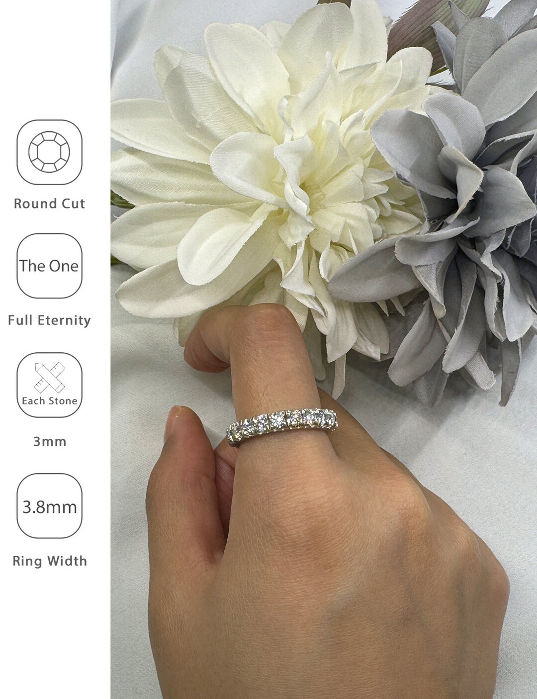 Vvs1 MOISSANITE Diamond 18K White Gold Plated 3mm Full Eternity Ring