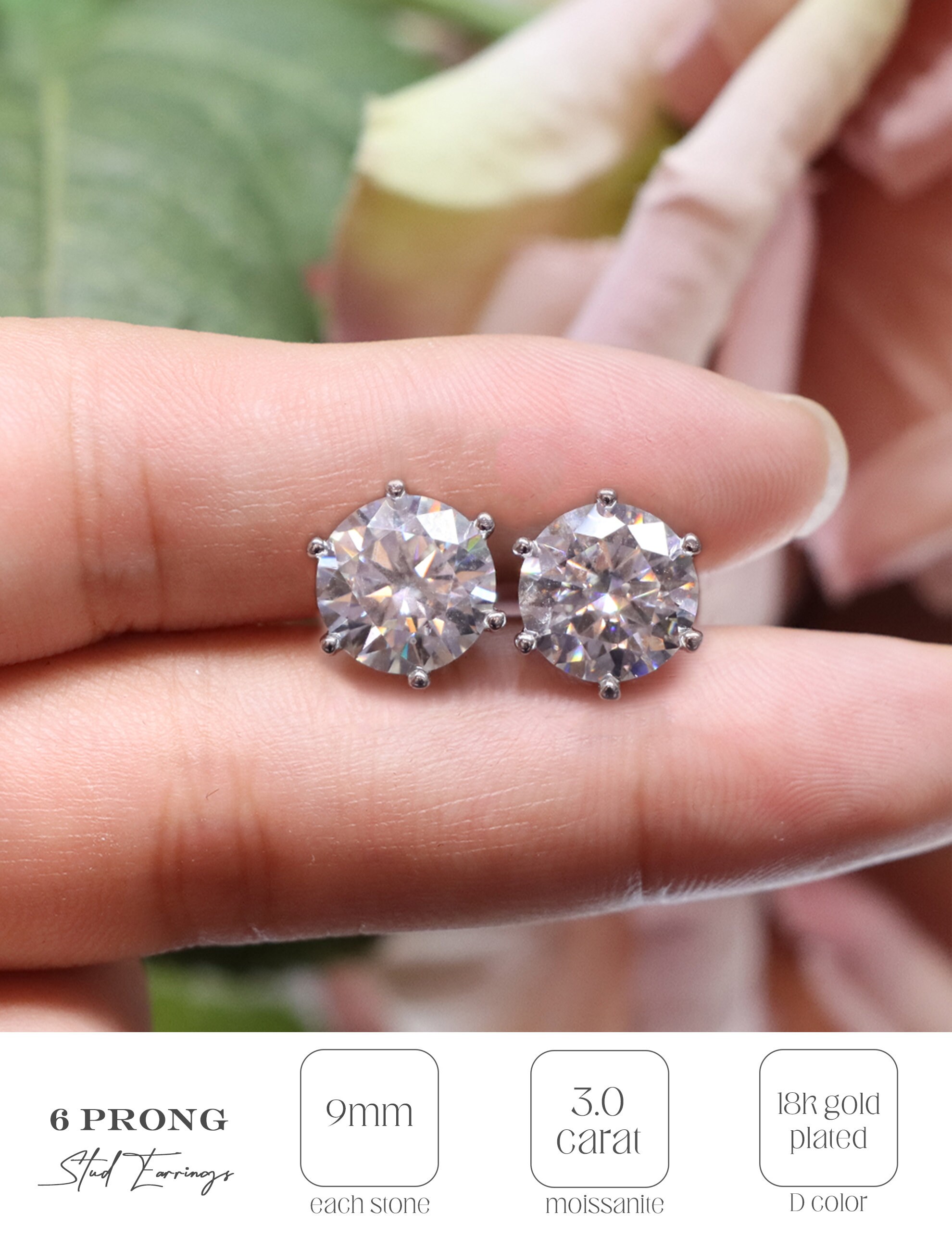 GRA Certified 2CT Moissanite Stud Earrings – D Color VVS1, 925 Sterling Silver, Solitaire