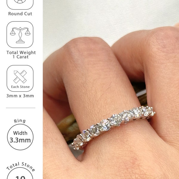 Half Eternity Band Moissanite Ring for Women Round Diamond Stacking Dainty Ring 18K Gold Plated Silver Anniversary Gift Pass Diamond Tester