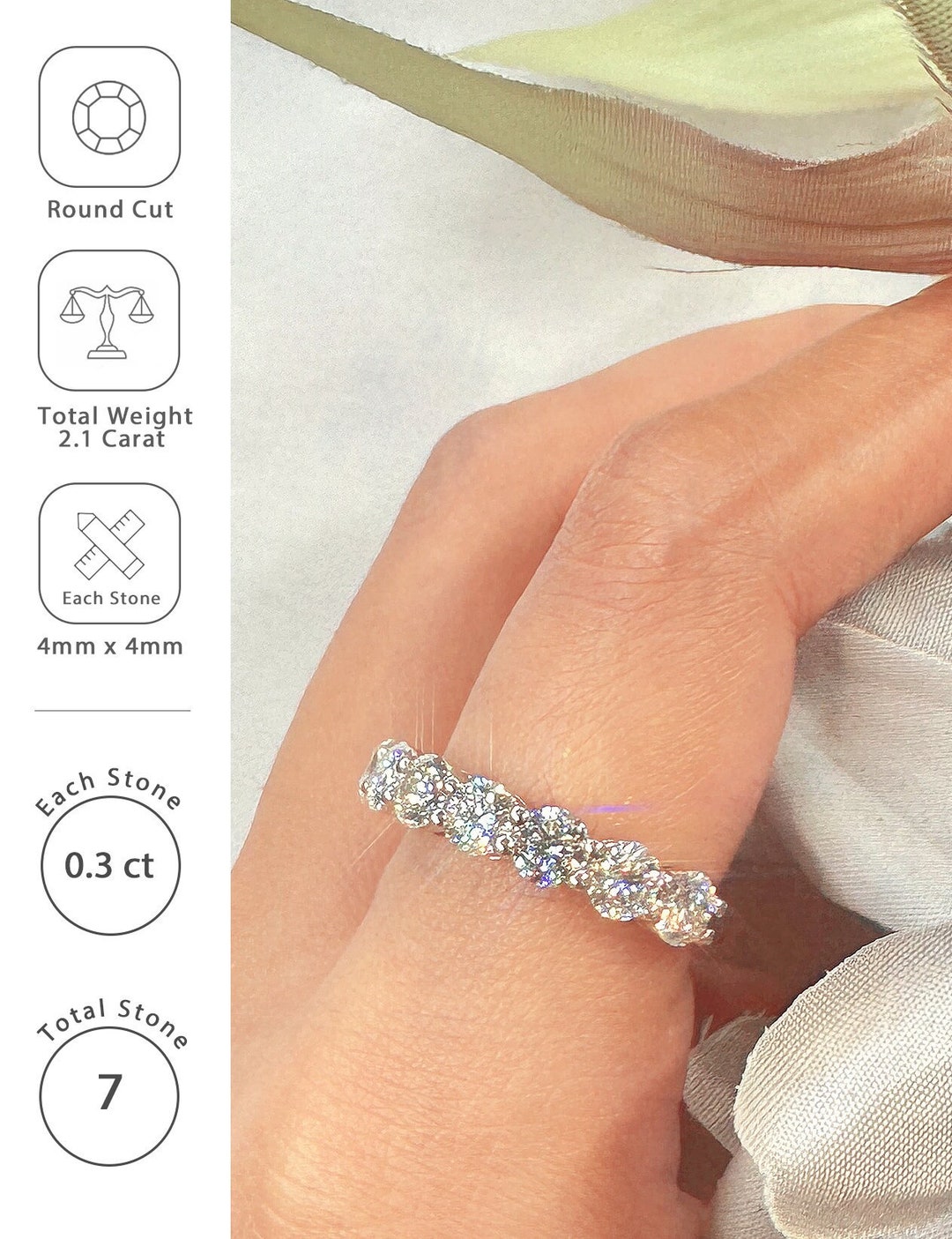3mm Round Brilliant Cut Moissanite Half Eternity Ring Wedding Band