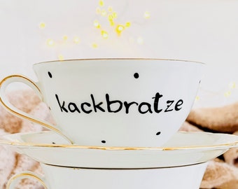 Kackbratze, Sammeltasse, vintage Geschirr, boho Geschirr, BOHO, shabby look, Tasse Kackbratze