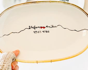 Wedding gift, personalized wedding plate, hand-painted plate vintage, wedding plate wedding, names & date