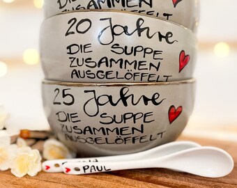 Silberhochzeit, Porzellanhochzeit, Hochzeitstag Geschenk, goldene Hochzeit, personalisiert Hochzeitstag, Suppe zusammen auslöffeln, Hochzeit