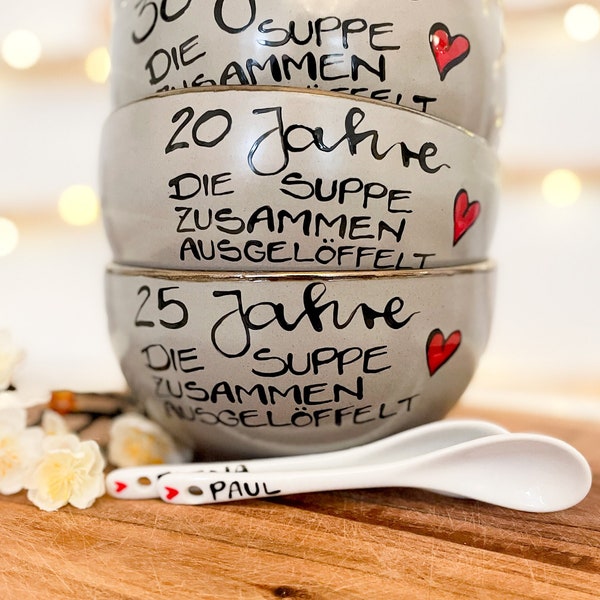 Silberhochzeit, Porzellanhochzeit, Hochzeitstag Geschenk, goldene Hochzeit, personalisiert Hochzeitstag, Suppe zusammen auslöffeln, Hochzeit