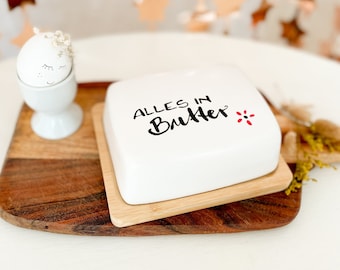 Butterdose Aus Porzellan – Weiß-rot, Mit Deckel, Spülmaschinenfest Für 250 G Butter