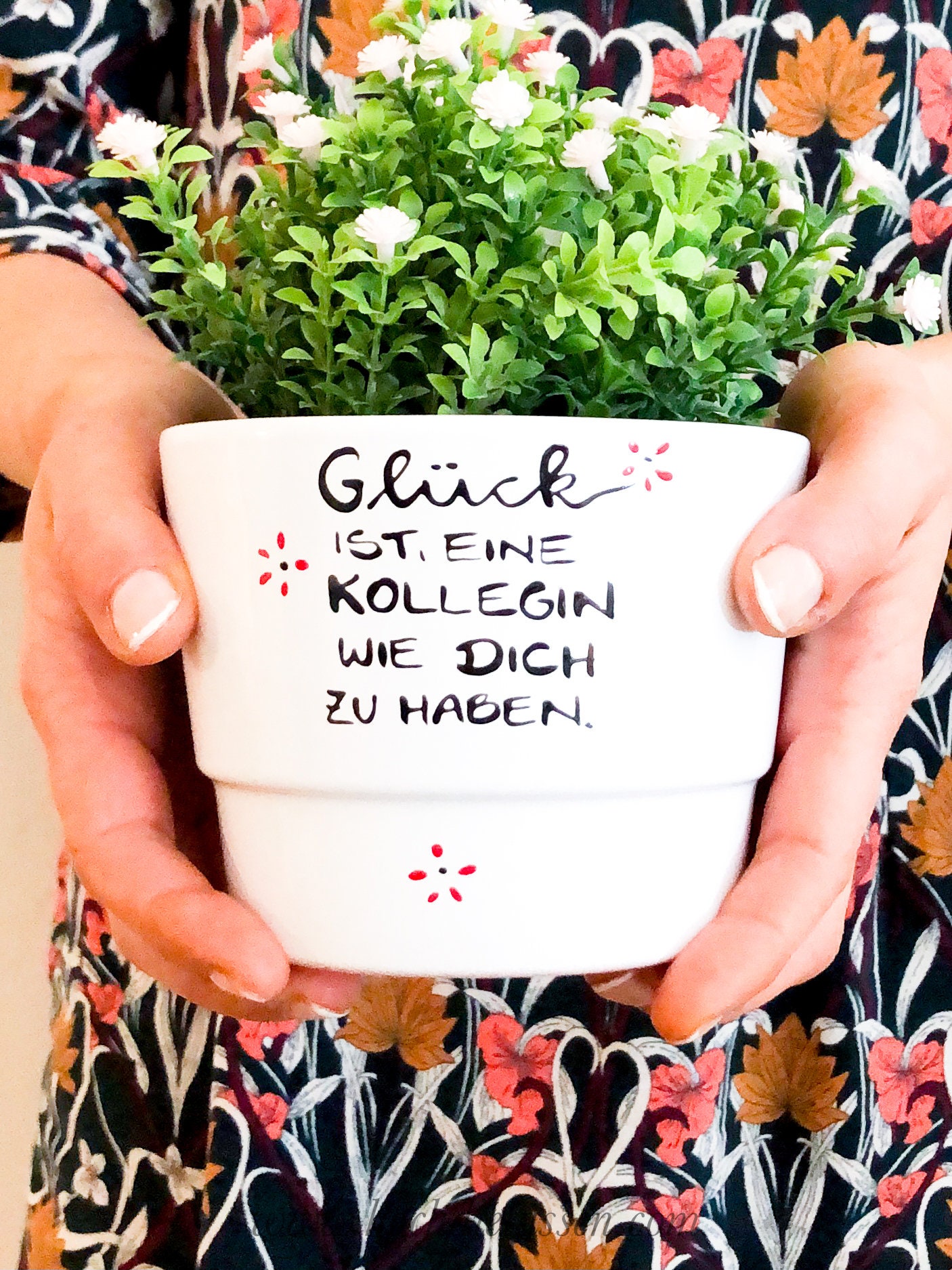 Vasetto In Ceramica Con Scritta Tedesca “Glück Ist Eine Freundin Wie Dich Zu Haben” Rosa