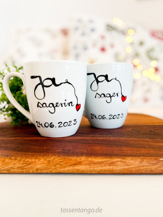 JA sager & JA sagerin, Hochzeitsgeschenk, Hochzeit, Tassen Hochzeitsgeschenk, Tasse handbemalt, Unikat, handbemalte Tasse, Ja ich will,