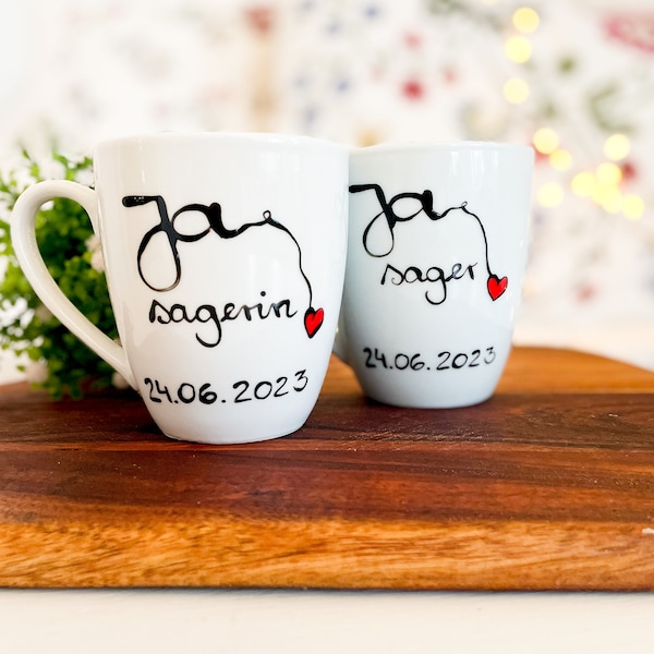 JA sager & JA sagerin, Hochzeitsgeschenk, Hochzeit, Tassen Hochzeitsgeschenk, Tasse handbemalt, Unikat, handbemalte Tasse, Ja ich will,