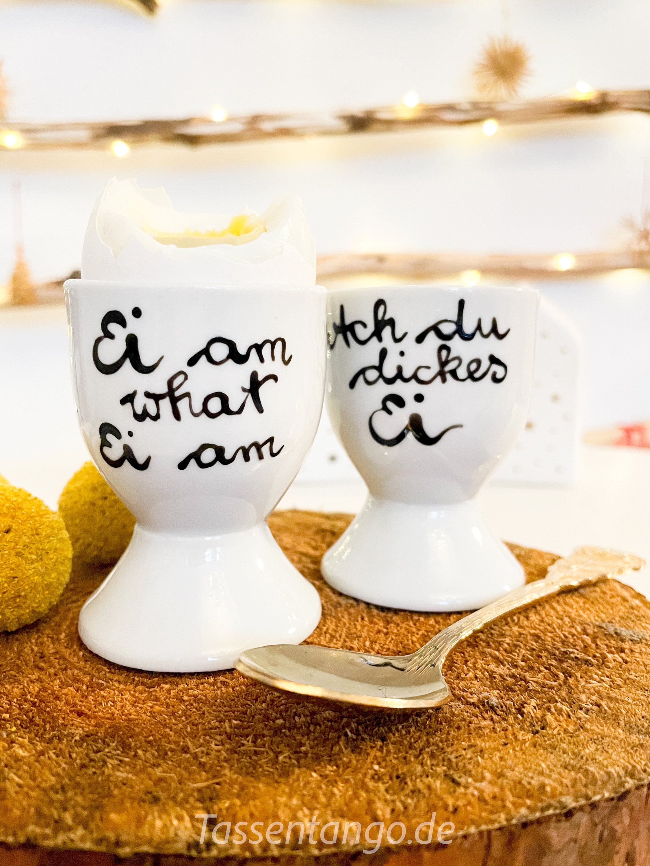 Eierbecher Sprüche, Geschirr, Geschenk lustige, Eierbecher, Spruch auf Eierbecher, Tassentango, Geschenk Ostern, Ostergeschenk