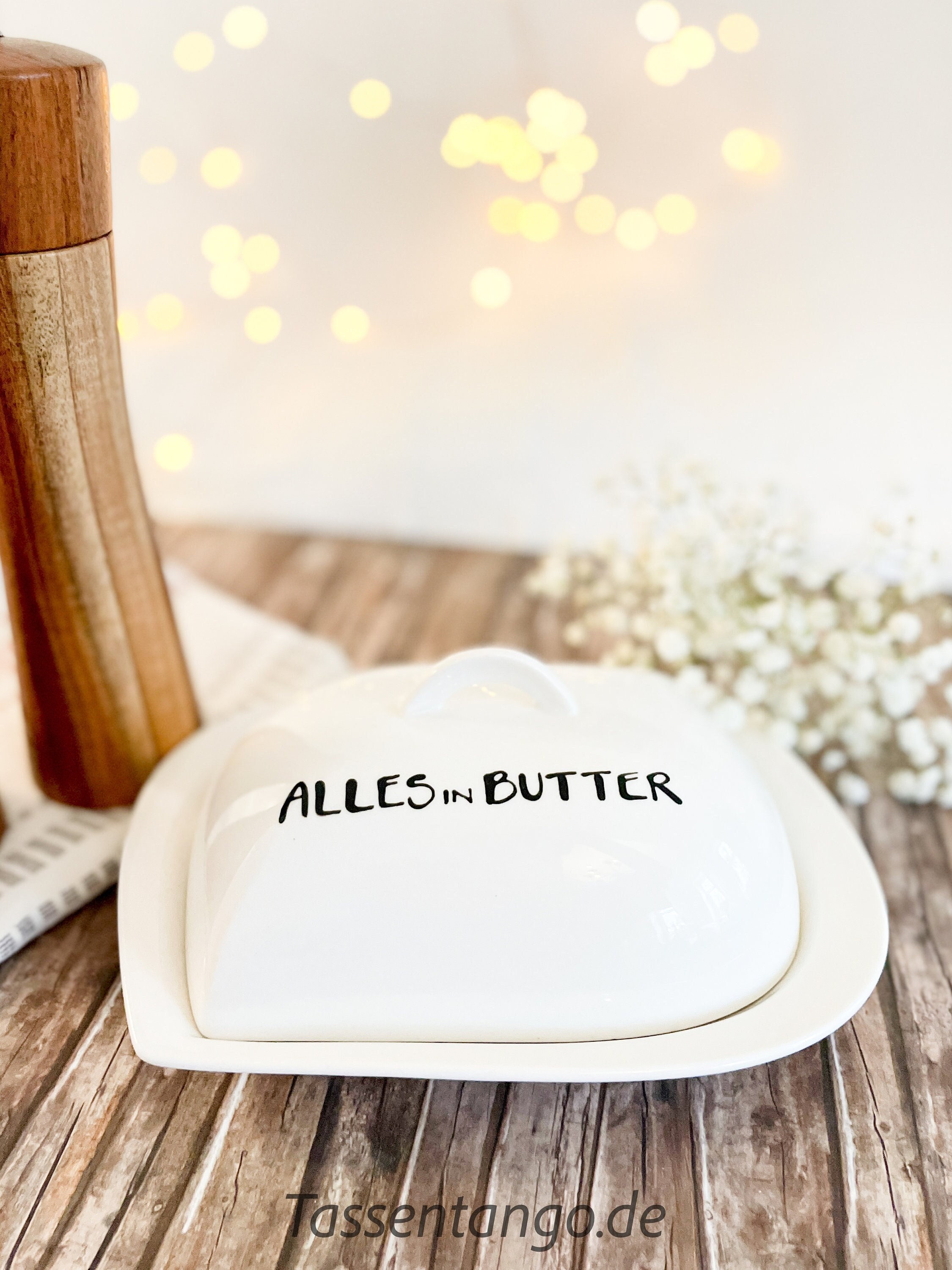 Alles in BUTTER, Butterdose, Butterdose Spruch, Butterdose Porzellan, Butterdose mit Aufschrift, Spruch auf Butterdose, Tassentango