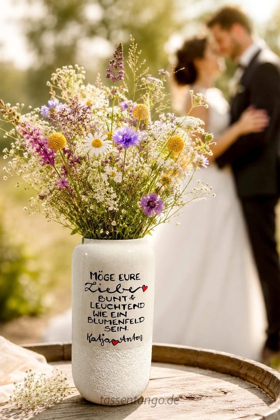 Vase Hochzeitsgeschenk, Geschenk für Paare, Vase mit Spruch, Spruch Blumen, Blumenvase, Vase Keramik