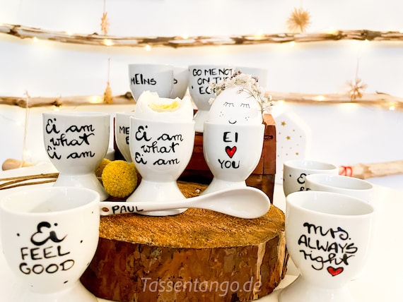 Eierbecher Sprüche, Geschirr, Geschenk lustige, Eierbecher, Spruch auf Eierbecher, Tassentango, Geschenk Ostern, Ostergeschenk