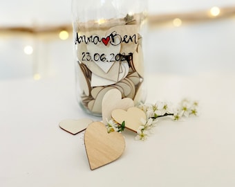 Gästebuch Im Glas 'Gute Wünsche' – Mit 120 Holzherzen, Für Hochzeit, Taufe, Geburtstag