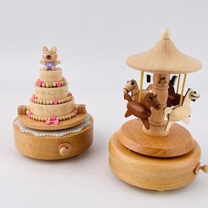 Wooden engraved souvenir, carousel ferris wheel music box, birthday music box, wind-up music box, handmade gift,Kids Memorial Birthday Gift
