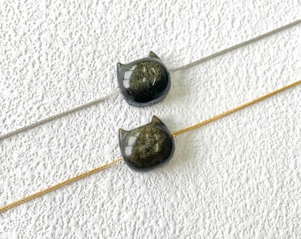 Natural Obsidian, cat lover necklaces,cat necklaces ,Kitty Cat Jewelry,cat mom,Cat&#39;s Eye Pendant,minimalist cat necklaces,cat lady