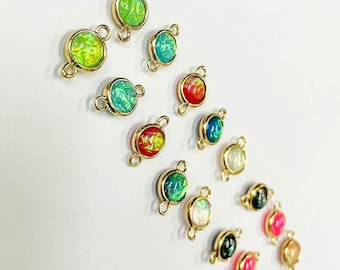 16 Piece Colorful Opal Connector Set, 14k Gold Plated Opal Connector, 9mm.Raw material for personalized bracelets