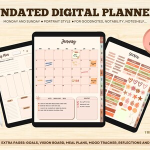 Planificador Boho Digital sin fecha, Planificador Goodnotes, Planificador de iPad, Pegatinas Goodnotes Boho, Planificador Mensual Digital, Planificador Digital TDAH, Diario
