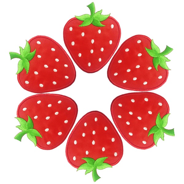 Set of 6 Strawberry Iron-on Patches - DIY Embroidered Fruit Appliques for Clothing - Sew-on Patch for Jackets, Jeans, Bags