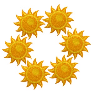 Sun Iron-On Patch Set of 6 - Embroidered Sunshine Patches for DIY Clothing, Jackets, Hats - Unique Custom Gift Idea for Craft Lovers