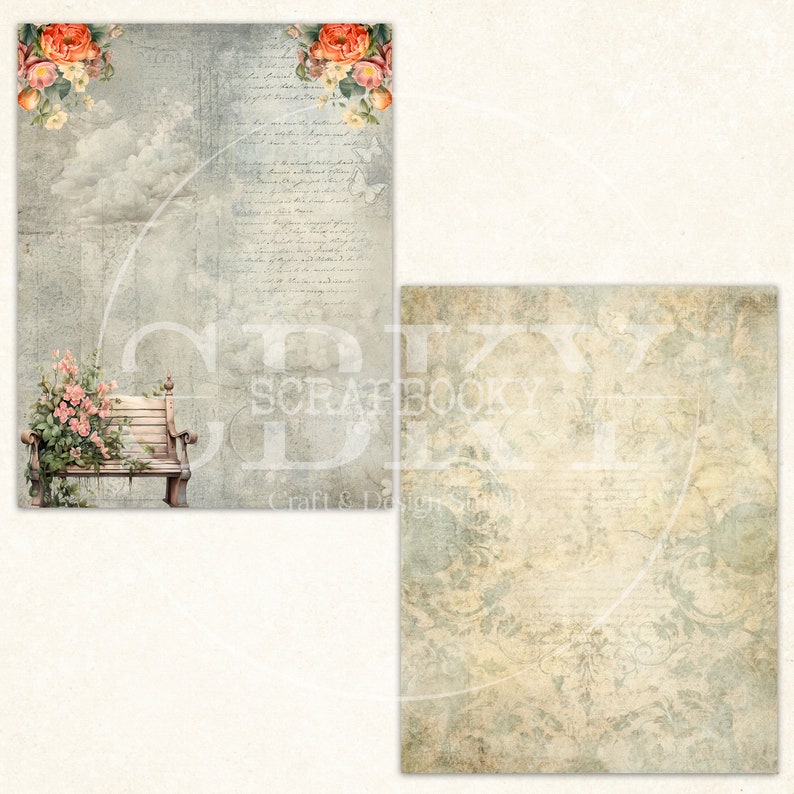Antique Blossoms Printable Scrapbook Pack | 8.5x11 Inch Digital Paper ...