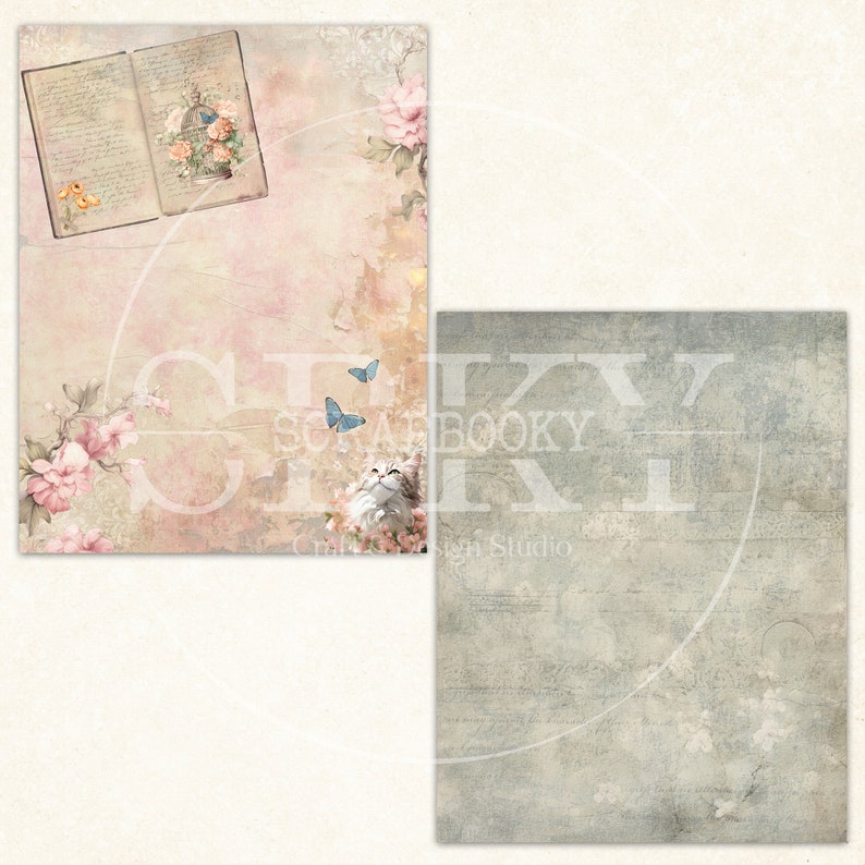 Antique Blossoms Printable Scrapbook Pack | 8.5x11 Inch Digital Paper ...