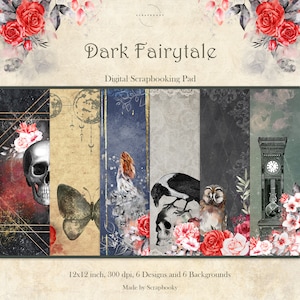 Digital Design Paper Dark Fairytale, Collage Sheets, Halloween Printable Paper, 12x12 inches Digital Gothic Paper, Scrapbook Kit