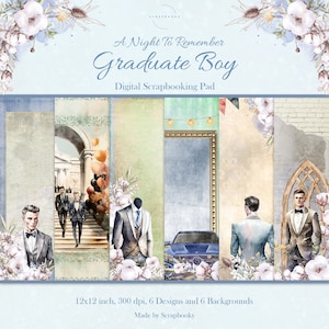 Carta digitale per laurea, carta stampabile per ballo di fine anno per ragazzi, carta per la scuola artigianale, carta e sfondi per album di ritagli digitali maschili