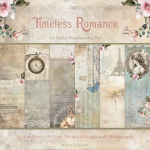 Papel digital A4 / Kit digital de romance atemporal / Paquete de álbumes de recortes imprimibles / Hojas de amor vintage para el día de San Valentín