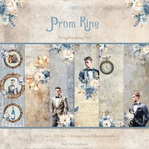 Carta digitale per laurea / Carta stampabile per la notte del ballo di fine anno per ragazzi / Carta artigianale vintage / Carta per album di ritagli digitali / Prom King