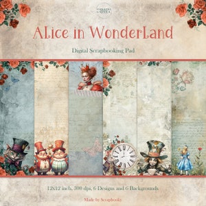 Wunderland Digitales Papier | Alice im Wunderland Printable Paper | Vintage Kraftpapier | Digitales Scrapbook Design Papier