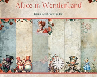 Wonderland Digital Paper | Alice in Wonderland Printable Paper | Vintage Craft Paper | Digital Scrapbook Design Paper