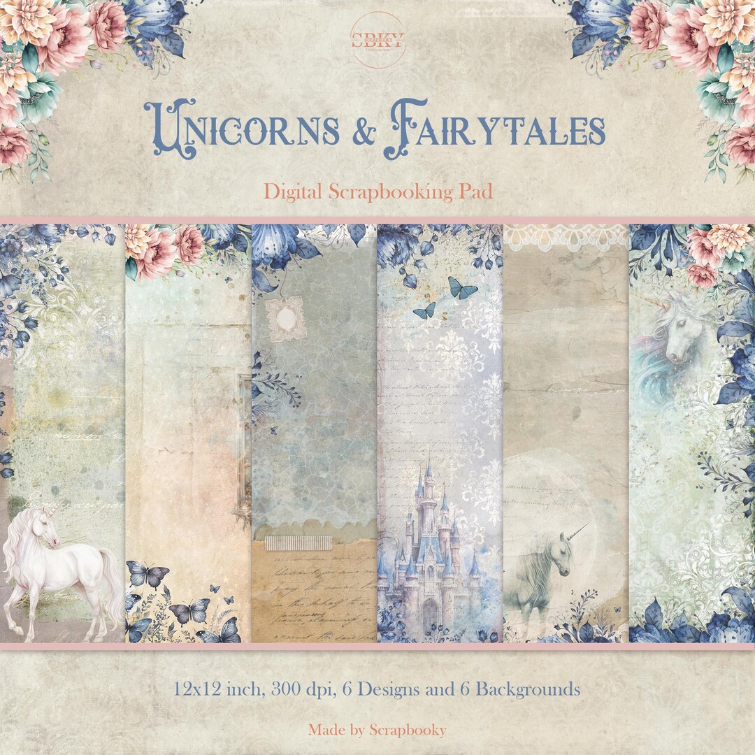 Fantasy Printable Scrapbook Pack | 12x12 Digital Paper | Unicorns and ...