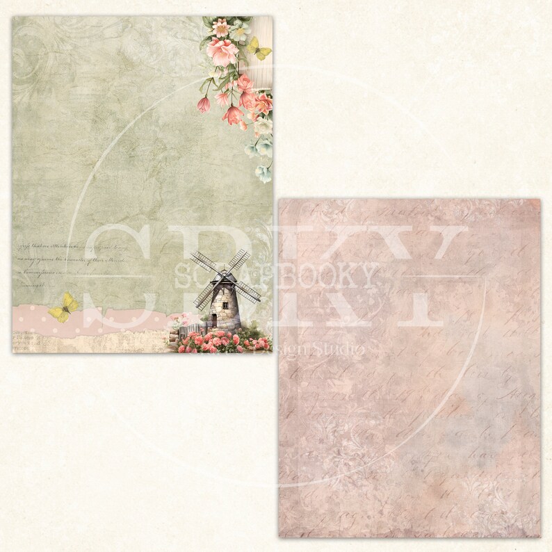 Antique Blossoms Printable Scrapbook Pack | 8.5x11 Inch Digital Paper ...