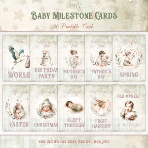 Cartes d'étape pour bébé fille - souvenirs d'inspiration vintage pour chérir chaque étape de votre petite princesse, cartes de journal numériques pour bébé fille
