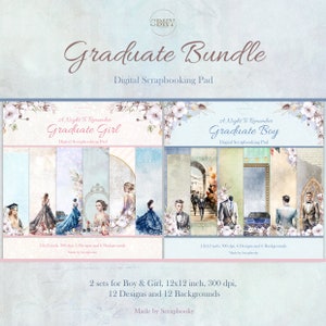 Graduate Girl und Graduate Boy Bundle-Packung digitales Papier | Abschlussball druckbares Papier für Jungen und Mädchen | 2 druckbare Sets für den Abschlussball