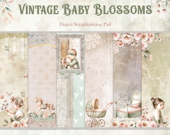 Charming Vintage Baby Girl Digital Paper Pack - Craft Delicate 12x12 Scrapbook Pages Filled with Nostalgic Blossoms